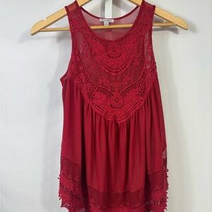 Elegant Red Lace Sleeveless Top